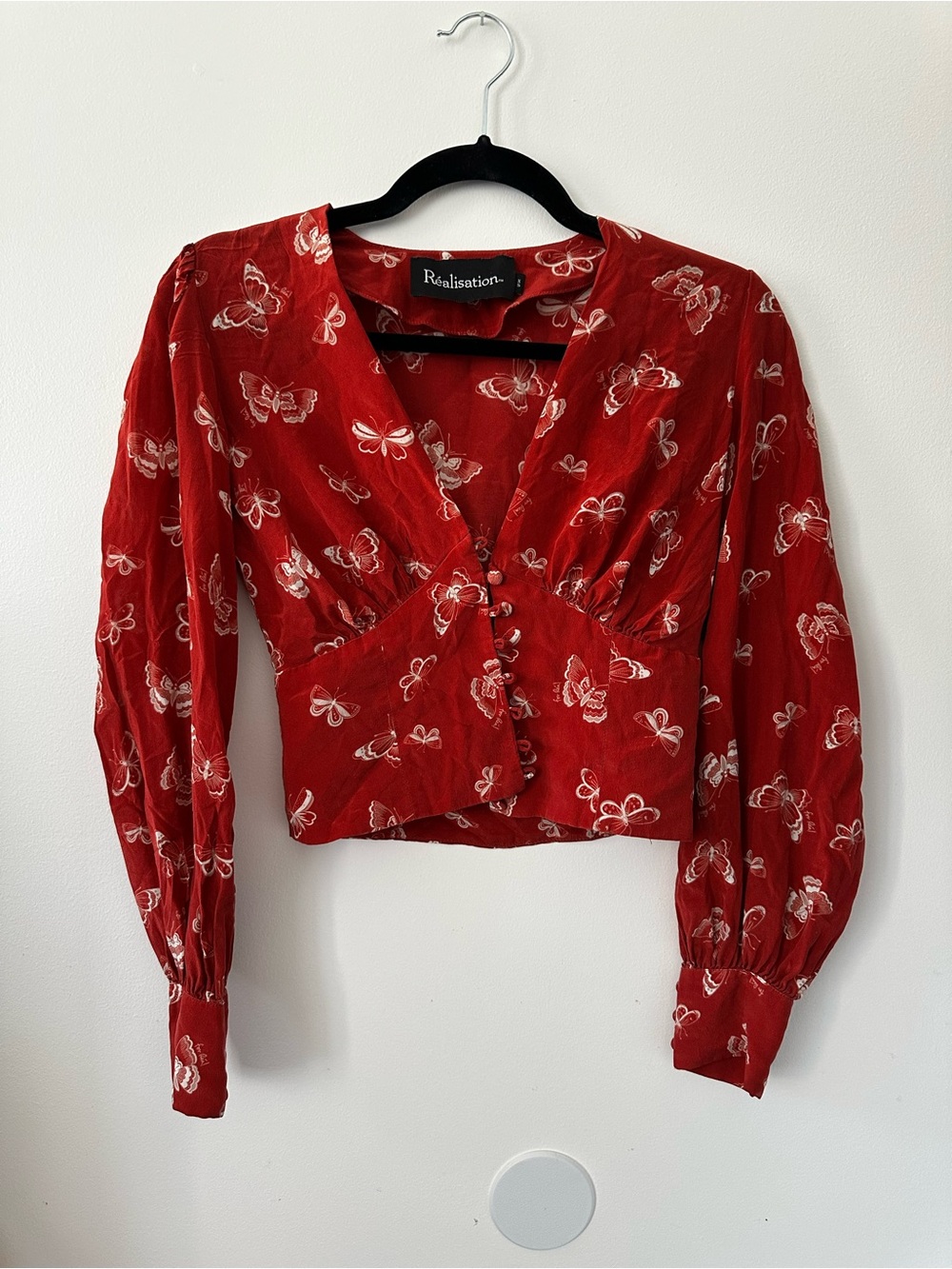 Realisation Par Red Butterfly Wrap Blouse with Tie Front